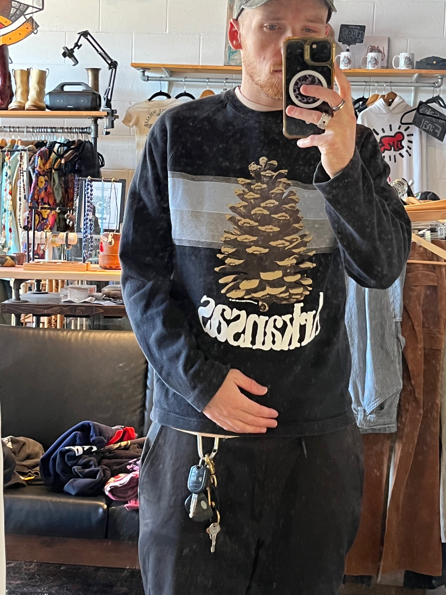 S Y2K Old Navy Arkansas Pinecone Cotton Raglan Pullover